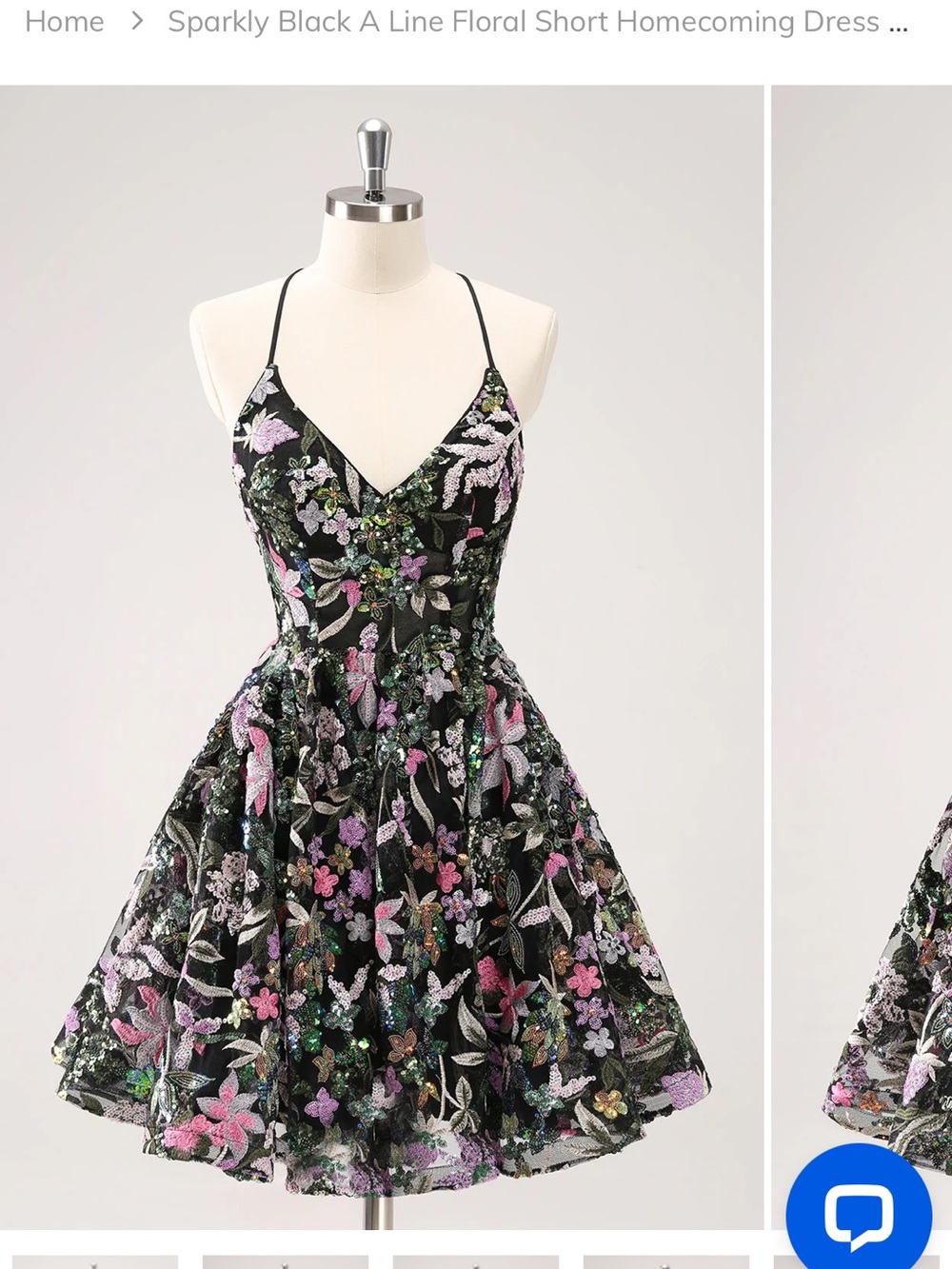 Black Floral Sequin Mini Dress with Spaghetti Straps